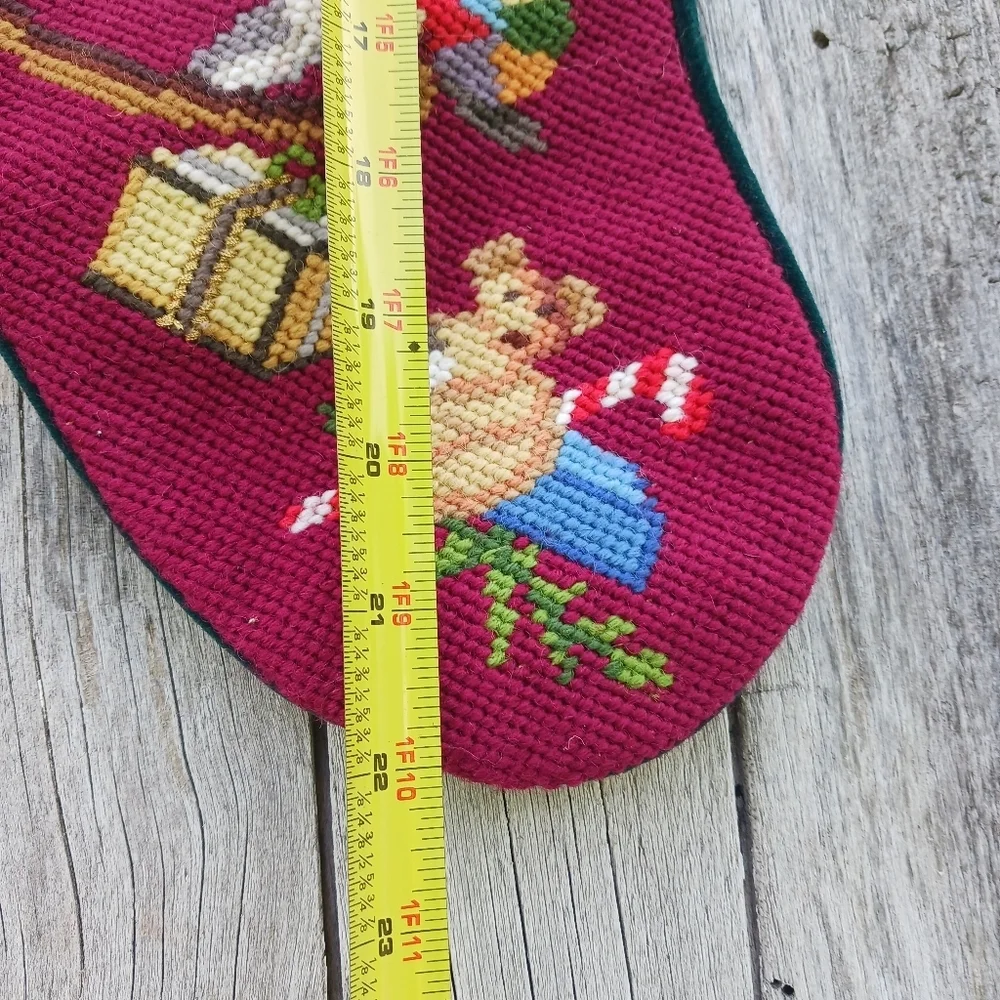 Vtg Needlepoint Christmas Holiday Stocking “O‎ Christmas Tree” Green Velvet Back - Picture 3 of 5